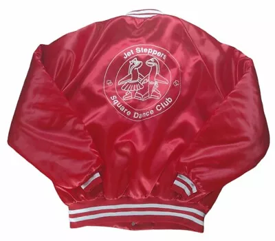 Vintage Dunbrooke Satin Jacket XL Red Varsity Elastic Waist Retro Square Dance  • $24.31