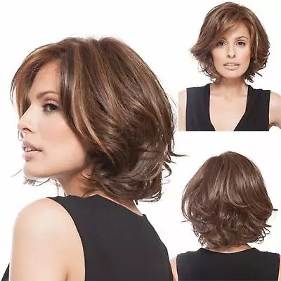 Ladies Curly Wigs Short Brown Wavy Wig Lace Front Human Hair Wig Women Bob Hair • $19.99