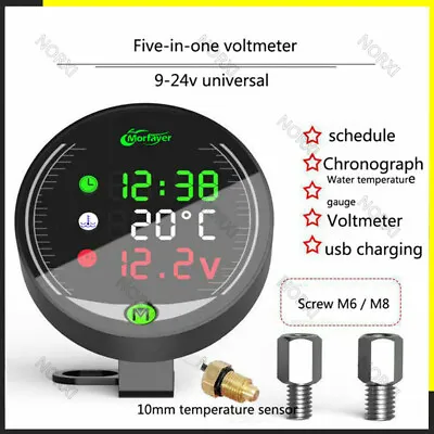 Motorcycle 3 In 1 Time/Temperature/Voltage LED Digital Voltmeter Thermometer • $23