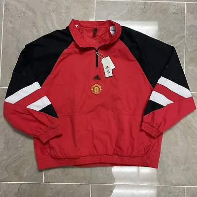 Adidas Manchester United Icon 1/4 Zip Windbreaker Jacket Red Black Mens Sz 2XL • $76.49