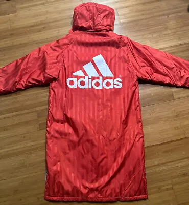 RareAdidas Hooded Coat Bench Padded Sherpa Jacket Men Medium • $75