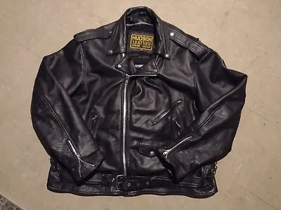 VTG 80s Hudson Leather Belted Black Motorcycle Jacket Thinsulate Liner 60 • $109.99