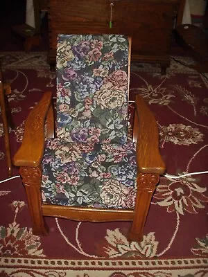 Antique Oak Morris Chair Recliner Ornate Pressing 1900's Child Size Refinished • $465