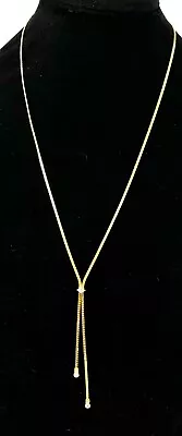 Goldette Signed Vintage Lariat Necklace Gold Tone Clear Rhinestones Vintage • $16