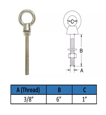 SS 3/8 X 6  Shoulder Lift Eye Bolt Rigging Ring Bolt Machine Mount 1000 Lb • $15.50