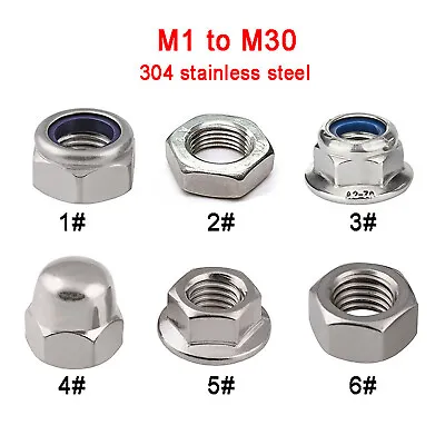 Stainless Steel Hex Nut / Nylock Nut / Flange Nut / Acorn Cap Dome Nuts M2 ~ M24 • £2.15