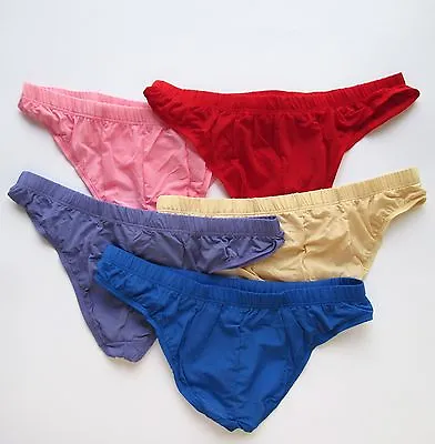 K691 Mens Underwear Contoured Pouch Tanga Briefs High Cut Hip Low Rise Silky • $9.99