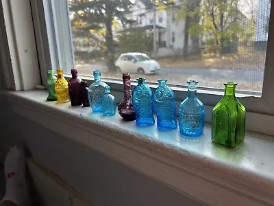 Antique Bitters Bottles Miniature Colored Glass Bottle Collection Mini LOT Of 11 • $50