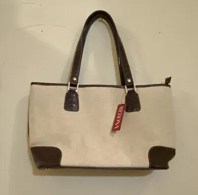 Merona Shoulder Bag Womens Brown Beige Soft Canvas Pockets Tote Handbag Inner • $24.30