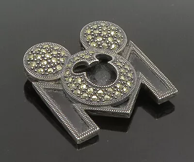 JUDITH JACK 925 Silver - Vintage Onyx & Marcasite Mickey Ears Brooch Pin- BP9547 • $199.95