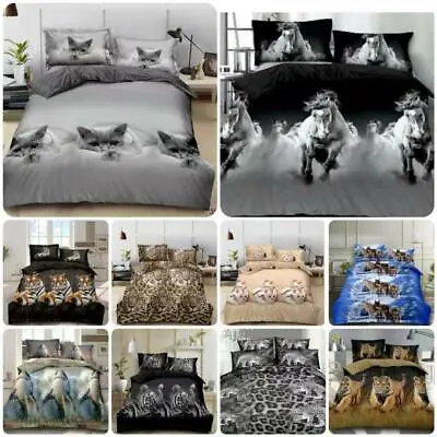 3D Animal Print Duvet Cover Set Duvet Cover Sheet Pillowcase Single Double King  • £17.95