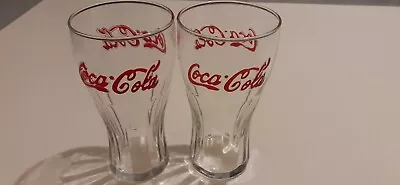 Coca Cola Glasses Classic Pair Of Raised Logo Red Excellent Condition Drinks Ice • £24.99