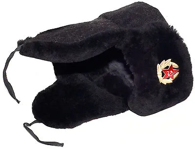 Navy Officer Of Russia Mouton (sheepskin) Ushanka Hat. Wool Top. Current Issue. • $84.95