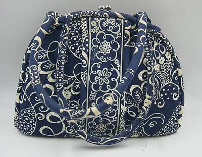 Vera Bradley Eloise Womens Handbag Navy White Floral Cotton Quilted Shoulder Bag • $41.99