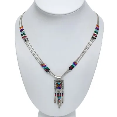 Vintage QT Sterling Liquid Silver 925 Multi Stone Beaded Cone Tip Necklace 22  • $56