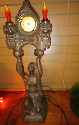 Antique Art Nouveau WOMAN HOLDING Clock Candelabra LAMP • $170