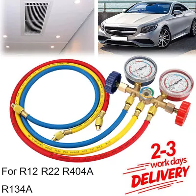 Refrigerant Manifold Gauge Air Conditioning Hose Diagnostic Tools R12 R22 R134A • £18.95