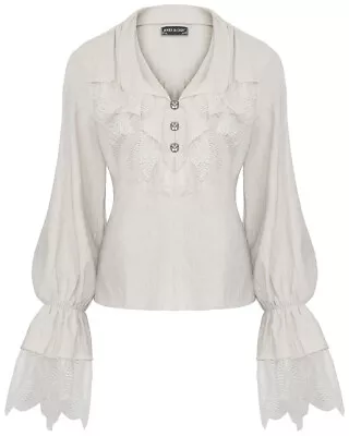 Dark In Love Womens Victorian Steampunk Ruffled Lace Blouse Top VTG Off-White • £46.99