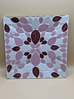 Vintage Handmade Tile Trivet Tray Pink Maroon Mosaic Leaves MCM Retro 8  • $20