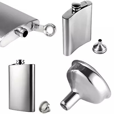 Best Flask 4oz 5oz 6oz 7oz 8oz 9oz Hip Flask Brushed Stainless Steel With Funnel • £6.99