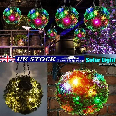 Colorful LED Solar Powered Topiary Ball Sphere Light Hanging Lamp Outdoor Garden • £9.39