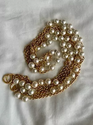 Vintage Chanel Gold Chain Pearl 3 Strand Necklace • $700