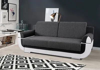 3 Seater Sofabed With Storage In Grey Fabric And Black/White Artificial Learter • £499