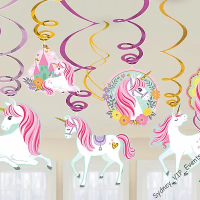 $6.45 • Buy Girls Birthday Party Magical Unicorn Hanging Swirls Decoration 12pcs Swirling