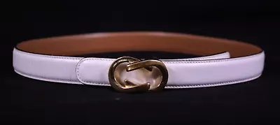 GUCCI Vintage Chalk White Leather Gold Buckle Adjustable Waist Belt 75 30 • $128