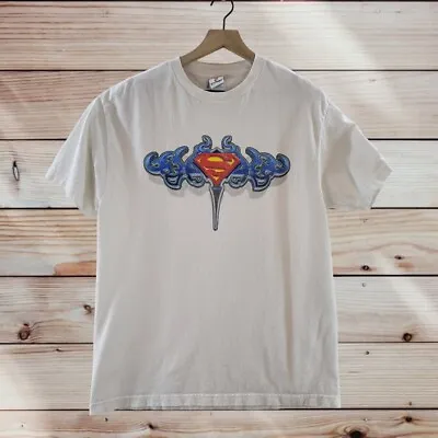 Vintage Six Flags Superman Shirt Adult Large White Shield Logo Designer Graphic • $14.99