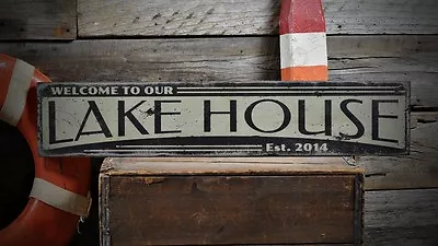 Custom Welcome Lake House Sign - Rustic Hand Made Vintage Wooden • $149