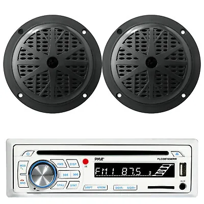 Pyle CD Player Marine Boat AM/FM Stereo Receiver  2x 5.25  Boat Speakers Pkg • $91.49
