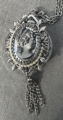 Vtg Lucerne Cameo Pendant Swiss Made Watch Not Running Missing Faux Pearls • $24