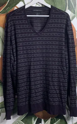 John Varvatos USA Luxe Size XL V Neck Printed Purple & Gray Linen Blend Sweater • $42