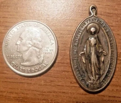 Large Antique Catholic Miraculous Medal Charm Sterling Silver #2 • $39.43