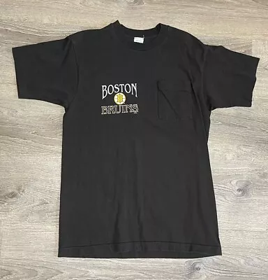 Vintage Salem Sportswear NHL Boston Bruins Single Stitch T-Shirt W Pocket Medium • $19.99