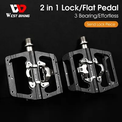 WEST BIKING Aluminum Alloy 3 Sealed Bearings SPD Lock/Flat Bike Clipless Pedals • $34.19