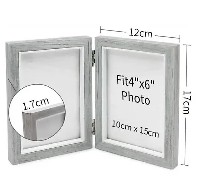 Double Photo Frame 4x6  Wooden Hinged Picture Frame Wedding Baby Pet Gift • £10.99