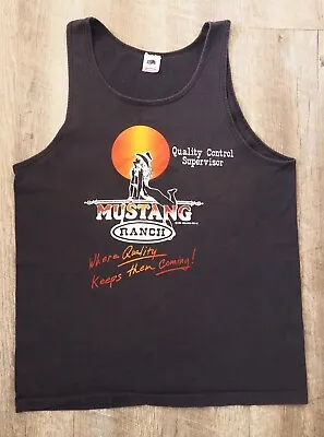 VTG Single Stitch ‘84 Mustang Ranch Naked Cowgirl Black Tank Top Sz L • $16.99