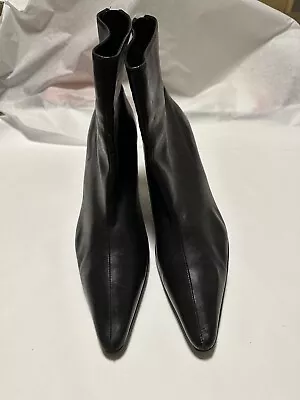 Salvatore Ferragamo Size 8 1/2 B Rare Black Pointed Boot With Metallic Heel • $549