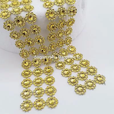£1.99 • Buy GOLD SUNFLOWER Diamante Bling Sparkling Effect Wedding Cake Craft Trim Ribbon