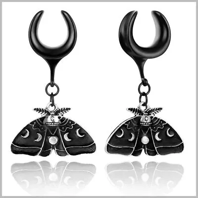 Pair Dangle Moths Ear Saddles Ear Gauges Plug Ear Tunnels Body Jewelry Piercings • $16.37