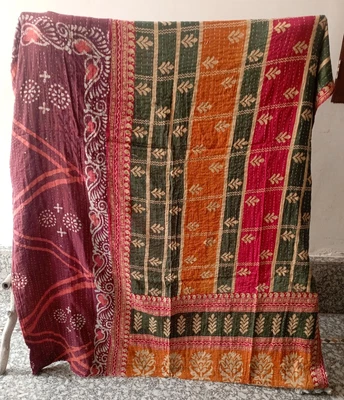 £22.79 • Buy Vintage Kantha Blanket Bedspread Indian Handmade Quilt Throw Cotton Ralli Gudari