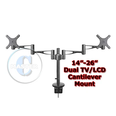 $46.99 • Buy Double Dual Arm Display Swivel Table Desktop Mount Duo Lcd Led Monitor Tv Stand