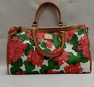 Dooney & Bourke Red Green Floral Leather Zip Top Double Handle Purse W/ Strap • $84.50