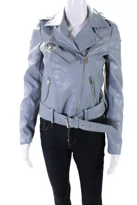 Vero Moda Womens Leather Motorcycle Biker Jacket Light Blue Size XS • $71.01