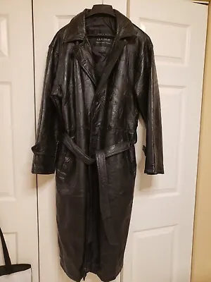 Men's Long Full Length Black Genuine Leather Trench Over Coat Duster Jacket • $69.99