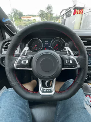 $11.03 • Buy Black Leather Steering Wheel Cover For VW Golf 7 GTI Golf R MK7 Polo Scirocco