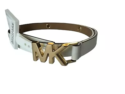 NWT Michael Kors Women XL Genuine Leather Signature Grommet Ivory Belt $58 #2214 • $27.77