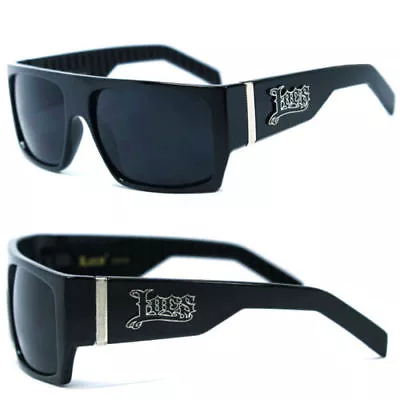 Locs Mens Cholo Biker Square Flat Top Sunglasses UV400 - Shiny Black LC74 • $10.90